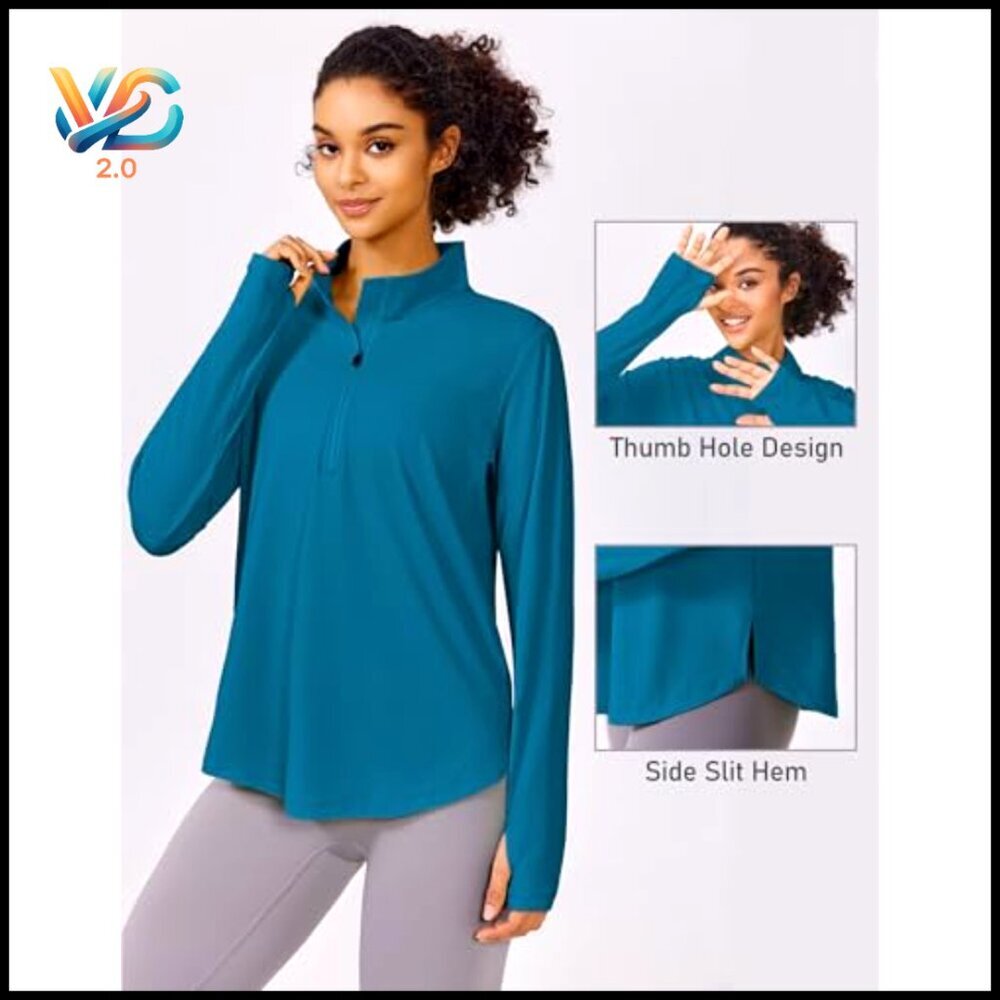 Long Sleeve Workout Top Half Zip Quick Dry Athletic Running Hiking Golf - Picture 4 of 7